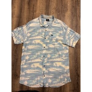 Rip Curl Mens XXL Blue Tropical Palm Tree Island Print Short Sleeve Button Up